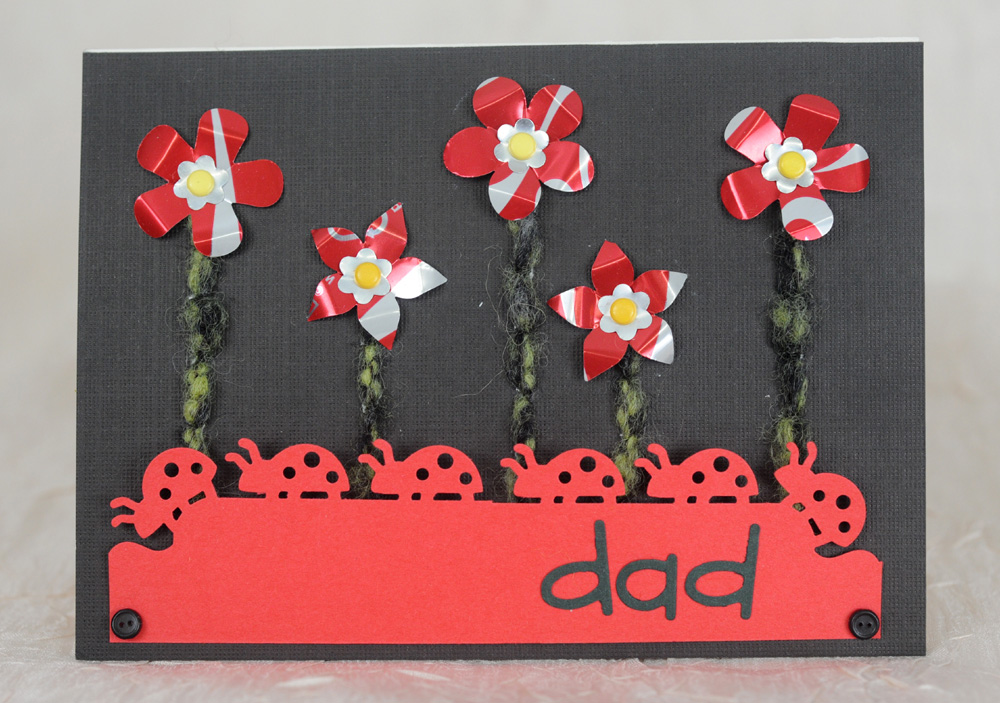 Card made with Coke Can Flowers and Martha Stewart Ladybug Punches